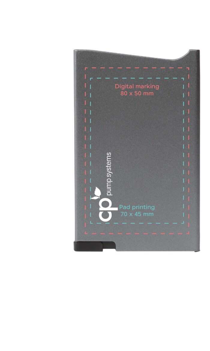 Mockup des RFID-Kartenhalters mit CP-Logo und Druckfläche
